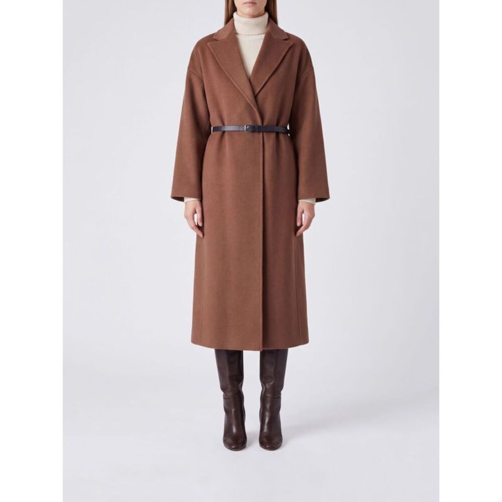 Semicouture Women Peak Lapel Long Wool Robe Coat Semicouture With Self-Tie Belt